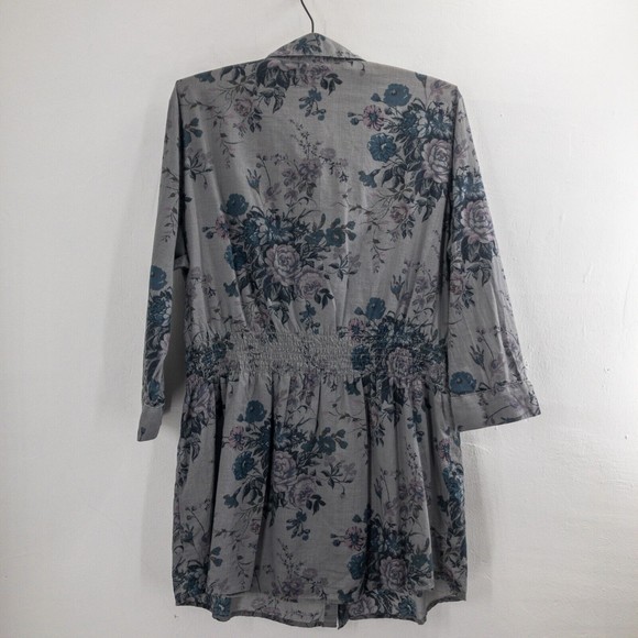 Natural Reflections Womens Floral Collared Shirt Size L Gray 100% Cotton - Picture 7 of 14